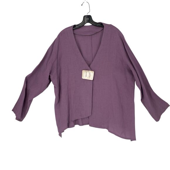 Heydari 100% Linen Jacket Lagenlook Size 1X Plus Lavender Mother Of Pearl Button - Picture 1 of 7
